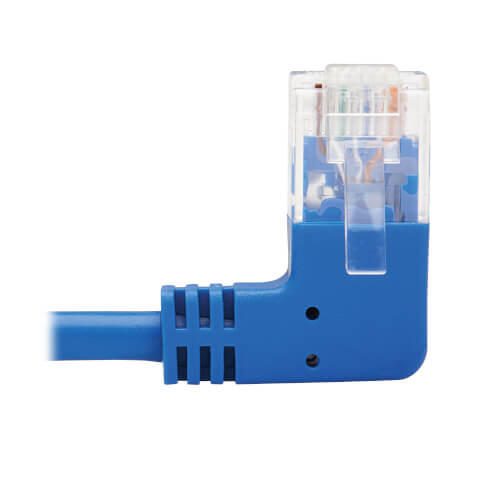 Eaton Tripp Lite Series Right-Angle Cat6 Gigabit Molded Slim UTP Ethernet Kabel (RJ45 Right-Angle M zu RJ45 M), Blue, 3