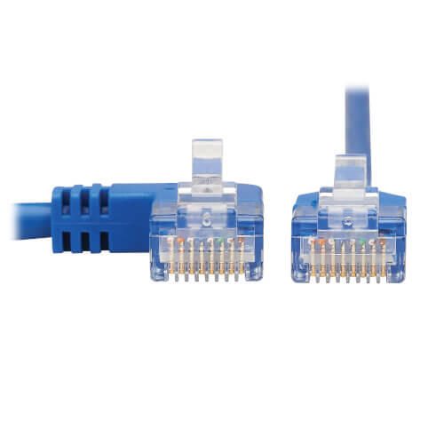 Eaton Tripp Lite Series Left-Angle Cat6 Gigabit Molded Slim UTP Ethernet Kabel (RJ45 Left-Angle M zu RJ45 M), Blue, 10 f