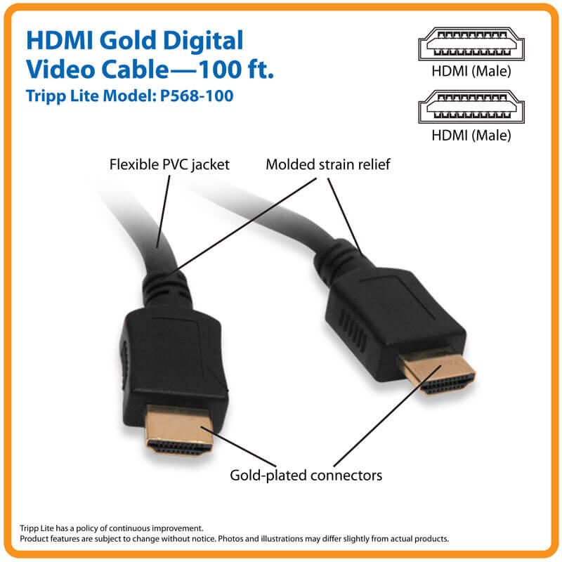 Eaton Tripp Lite Series Standard-Speed HDMI Kabel, Digital Video mit Audio (Stecker/Stecker), Schwarz, 100 ft. (30.5 m)