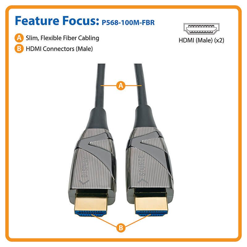Eaton Tripp Lite Series Aktives optisches 4K-HDMI-Faserkabel (AOC) - 4K 60 Hz, HDR, 4:4:4 (Stecker/Stecker), 100 m