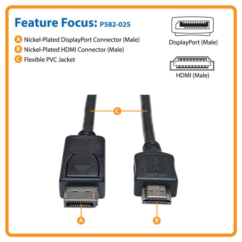 Eaton Tripp Lite Series DisplayPort zu HDMI Adapterkabel (Stecker/Stecker), 25 ft. (7.6 m)