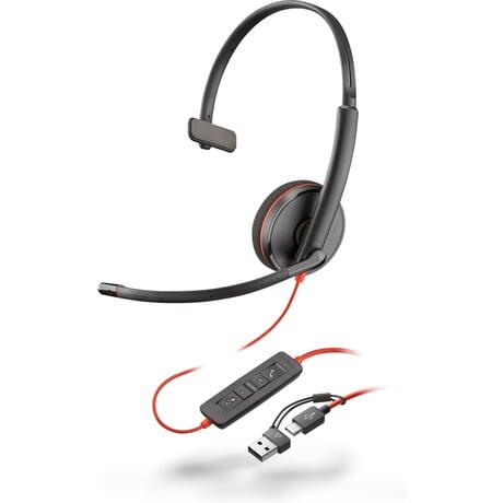 Poly Blackwire 3210 Monaurales USB-C Headset + USB-C/A-Adapter
