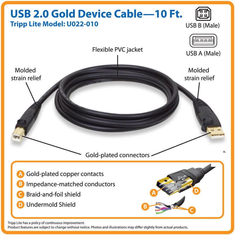 Eaton Tripp Lite Series USB 2.0 A/B Kabel (Stecker/Stecker), 10 ft. (3.05 m)