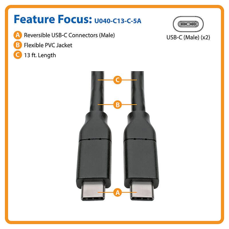 Eaton Tripp Lite Series USB-C Kabel (Stecker/Stecker) - USB 2.0, 5A Rated, USB-IF Certified, Thunderbolt 3, 13 ft. (3.96