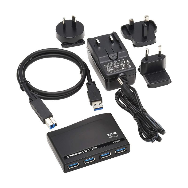 Eaton Tripp Lite Series 4-Port USB-A Mini Hub - USB 3.2 Gen 1, International Plug Adapters