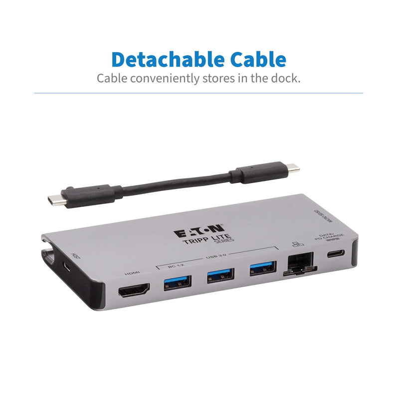 Eaton Tripp Lite Series USB-C Dock - 4K HDMI, USB 3.2 Gen 1, USB-A Hub, GbE, Memory Card, 100W PD Charging, Detachable C