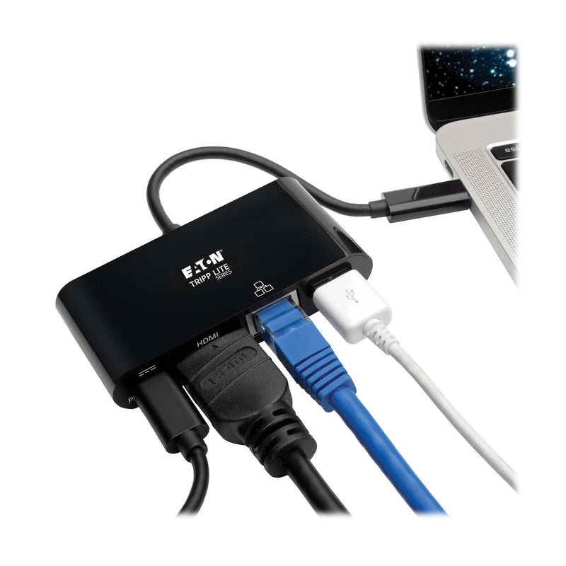 Eaton Tripp Lite Series USB-C Multiport Adapter - HDMI, USB 3.0 Port, GbE, 60W PD Charging, HDCP, Schwarz