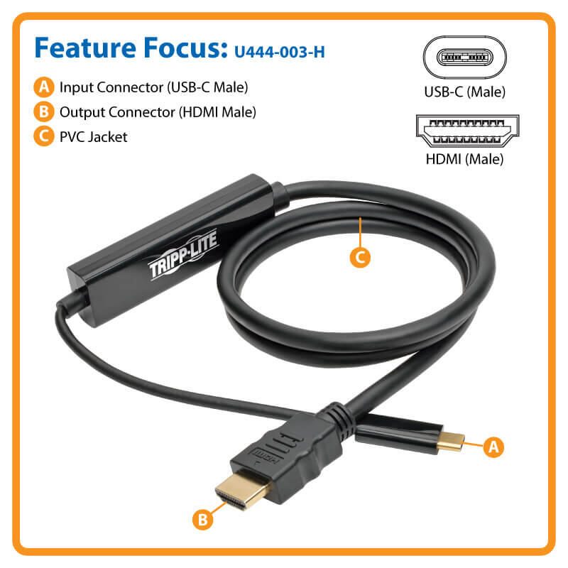 Eaton Tripp Lite Series USB-C zu HDMI Active Adapterkabel (Stecker/Stecker), 4K, Schwarz, 3 ft. (0.9 m)