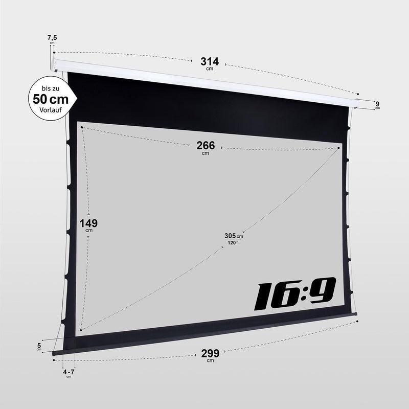 eSmart Germany Tageslicht Tension TATENSO Leinwand GRAU Glasfaser 266 x 149cm (120') 16:9